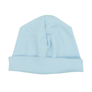 Knit Hat with Picot Trim - Blue with White