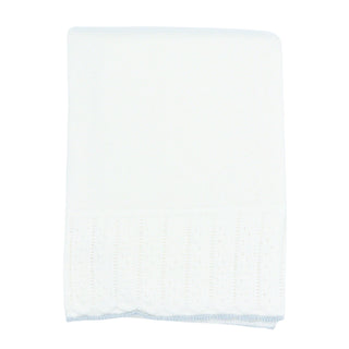 Cotton Jersey Baby Blanket with Knitted Color-tipped Pointelle Border