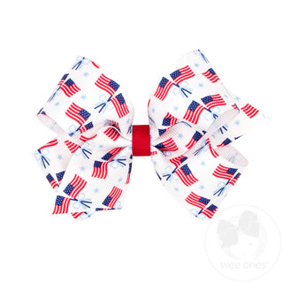 Printed Grosgrain Hair Bow - Patriotic Flag