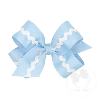 Grosgrain Hair Bow with Ric-Rac Trim - Millennium Blue