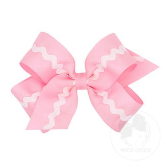 Grosgrain Hair Bow with Ric-Rac Trim - Pearl