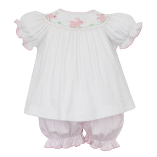 Girls Knit Smocked Bishop Bloomer Set - Bunny