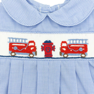 Collared Romper with Firetruck Smocking