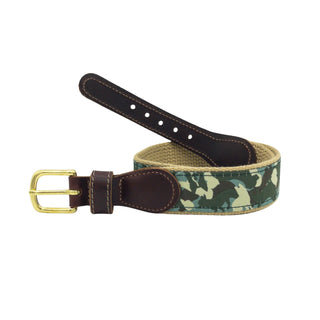 Embroidered Ribbon Belt - Camo Dog on Khaki