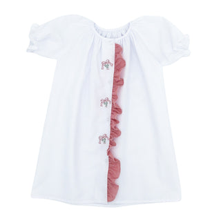 Girls Long-sleeve Daygown with Hand-embroidery - Christmas Bows