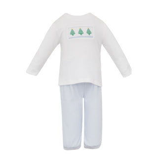 Boys Knit Pant Set with Smocking - Christmas Trees