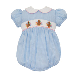 Girl Collared Bubble with Hand-smocking - Turkeys