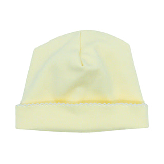 Knit Hat with Picot Trim - Yellow with White