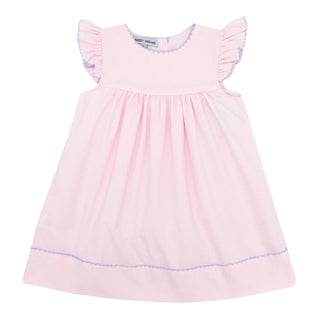 Girls Dress with Picot Trim - Pink with Blue