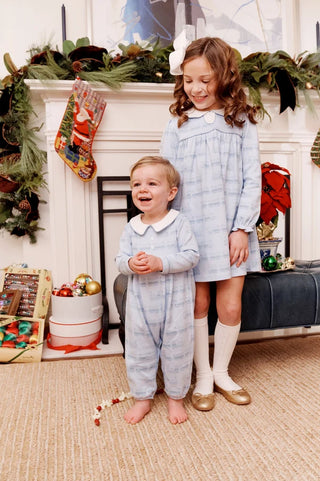 Long-sleeve Bradford Romper - Blue Choo Choos