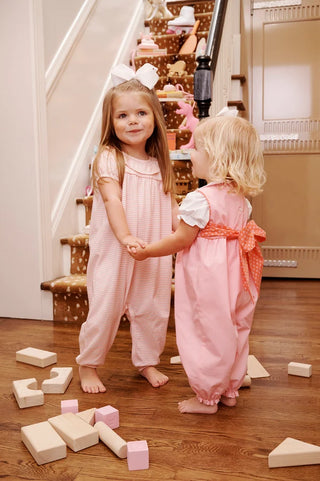 Ramona Ruffle Romper - Sandpearl Pink Stripe