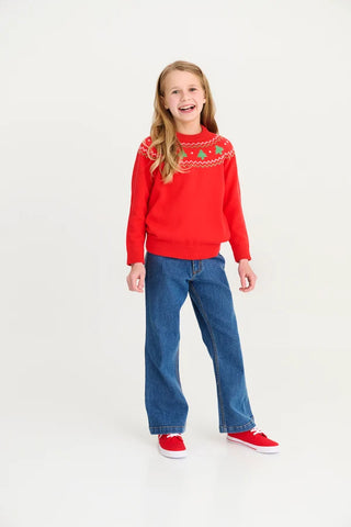 Isaac's Fair Isle Sweater - Christmas Trees on Richmond Red