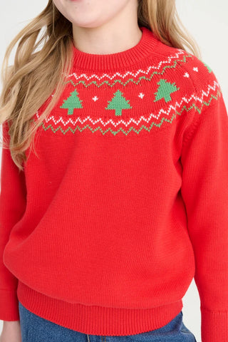 Isaac's Fair Isle Sweater - Christmas Trees on Richmond Red