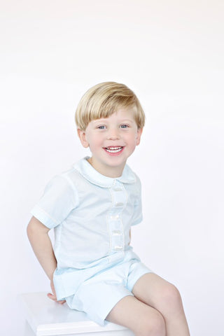 Nate Heirloom Short Set - Blue with Ecru