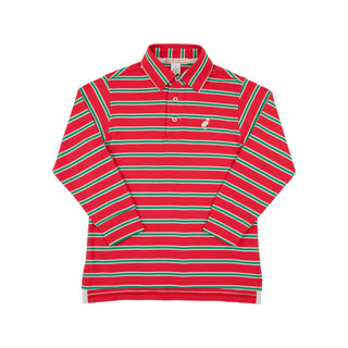 Long-sleeve Prim and Proper Polo - Richmond Red & Kiawah Kelly Green Stripe
