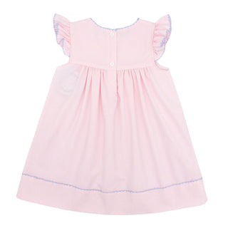 Girls Dress with Picot Trim - Pink with Blue