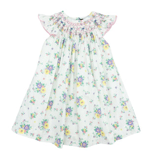 Angel-sleeve Bishop Dress with Hand-smocking - Geometrics