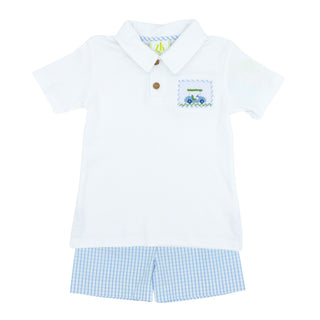 Ian Polo with Golf Cart Smocking and Leo Short in Seaside Blue Windowpane