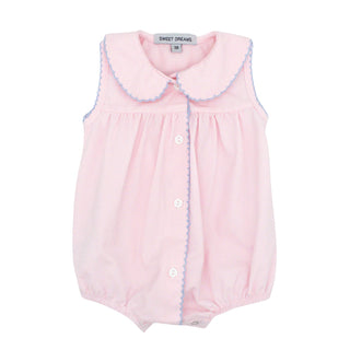 Girls Collared Bubble with Picot Trim - Pink with Blue