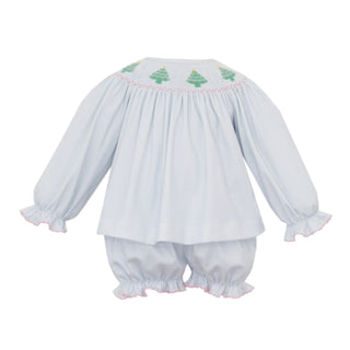 Knit Bloomer Set with Smocking - Christmas Trees