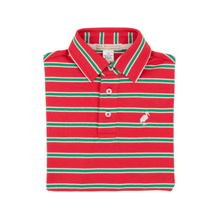 Long-sleeve Prim and Proper Polo - Richmond Red & Kiawah Kelly Green Stripe