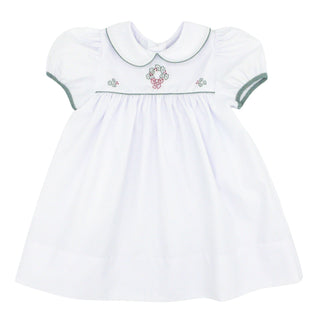 Peter-pan Collared Dress with Christmas Wreath Embroidery