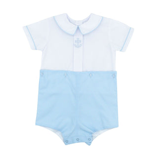 Boy Button-on Suit with Peter Pan Collar and Hand-embroidery - Cross