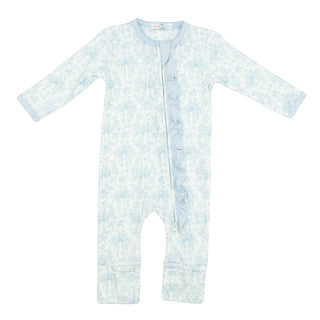 Printed Zipper Romper - Blue Toile