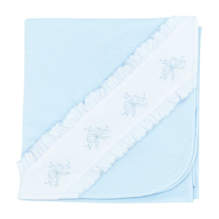 Knit Blanket with Ruffle Scallop Trim - Blue