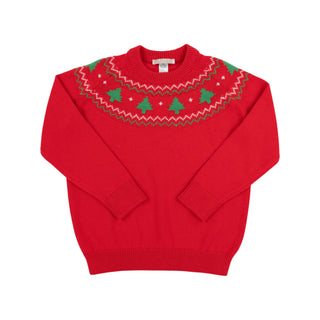 Isaac's Fair Isle Sweater - Christmas Trees on Richmond Red