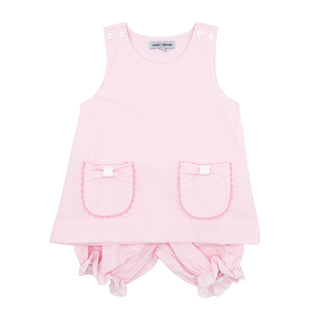 Girl Bloomer Set with Bow Pockets - Pink