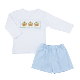 Long-sleeve Tom Short Set with Hand-smocking - Turkeys