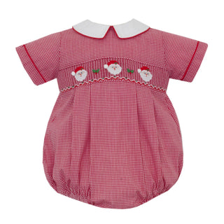 Boy Bubble with Hand-smocking - Santa Faces