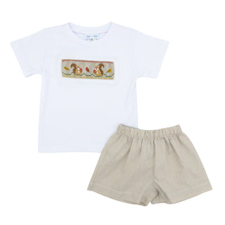 Tom Short Set with Hand-smocking - Autumn Tails