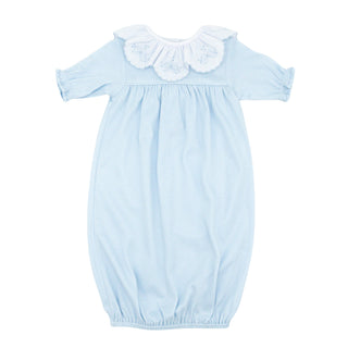 Girls Knit Saque with Ruffle Collar and Hand-embroidery - Blue Ribbons