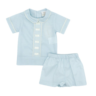 Nate Heirloom Short Set - Blue with Ecru