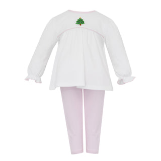 Girls Knit Tunic Set with Crochet Christmas Tree