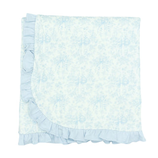 Printed Receiving Blanket with Ruffle - Blue Toile