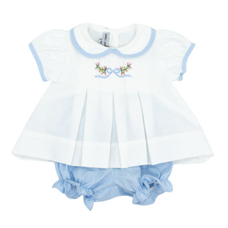 Girls Embroidered Bloomer Set - Blue