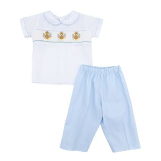 Drew Pant Set with Hand-smocking - Turkeys