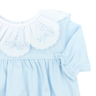Girls Knit Saque with Ruffle Collar and Hand-embroidery - Blue Ribbons