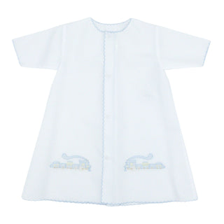 Boys Long-sleeve Daygown with Train Embroidery and Scallop Trim