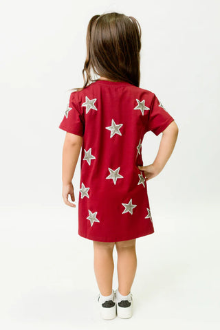 Sequin Star Knit Dress - Crimson & Grey