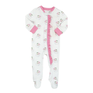 Girls Zip Up Jammies - Pink Santa