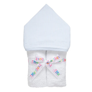 Everykid Hooded Towel - Blue Seersucker Stripe
