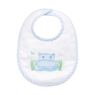 Single Appliqued Bib - Blue Hippo