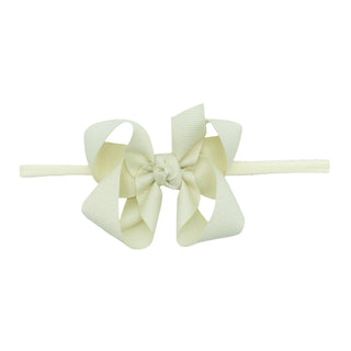 1/4" Nylon Headband with Grosgrain Hair Bow - Antique White