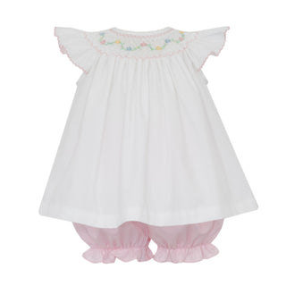 Smocked Angel-sleeve Bishop Bloomer Set - Florence