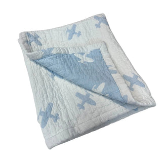 Reversible Airplane Baby Blanket - Blue
