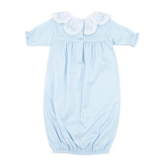 Girls Knit Saque with Ruffle Collar and Hand-embroidery - Blue Ribbons